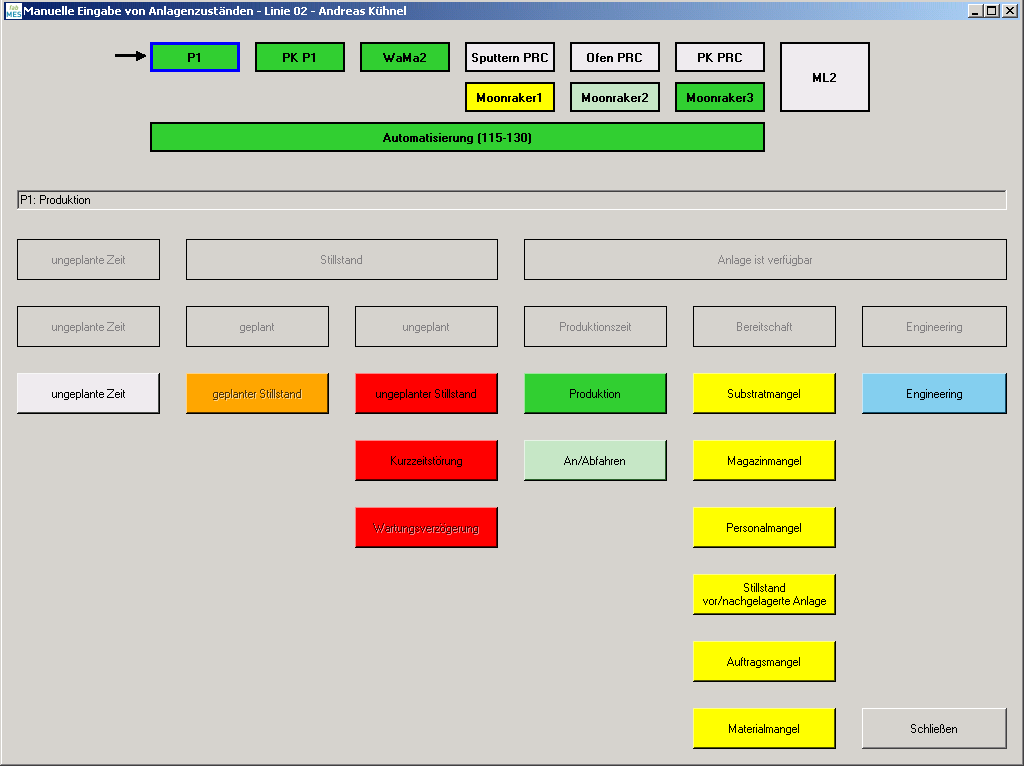 Screenshot manuelle Erfassung Anlagenstatus