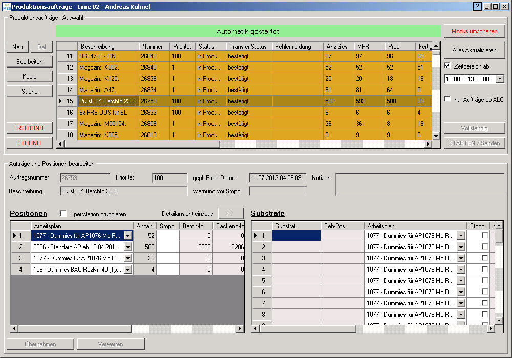 Screenshot Produktionsaufträge